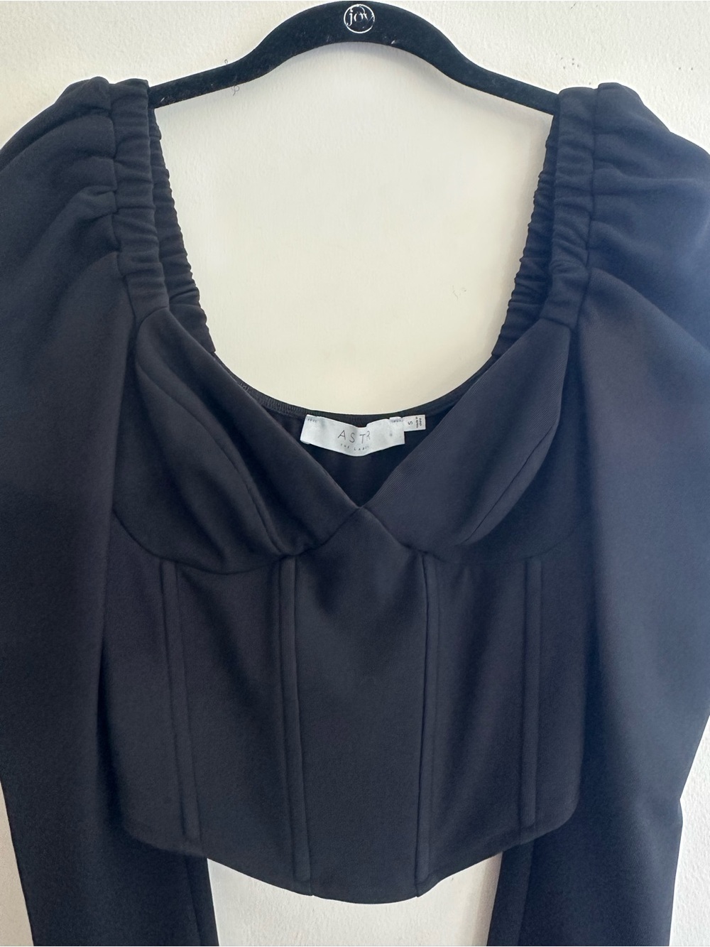 Astr Black Long Sleeve Puff-Sleeve Corset top